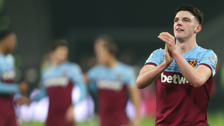 Declan Rice applauds the West Ham fans