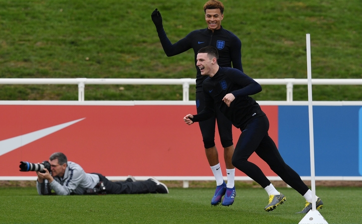 Declan Rice in England training with Tottenham's Dele Alli