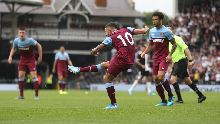 Manuel Lanzini scores for West Ham against Fulham