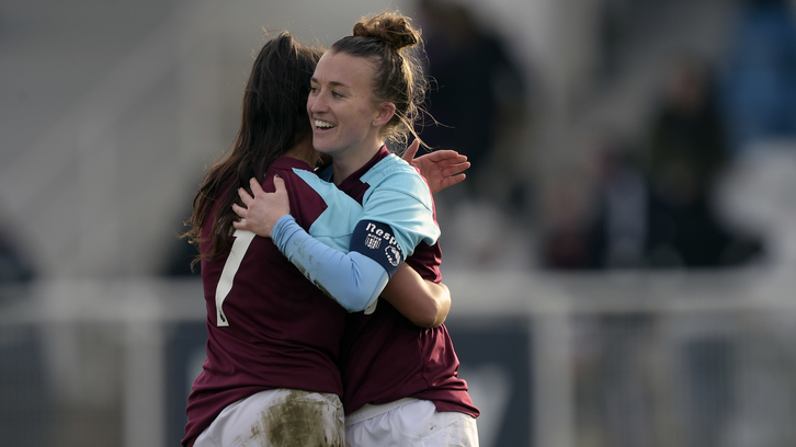 Amber Stobbs celebrates with Rosie Kmita