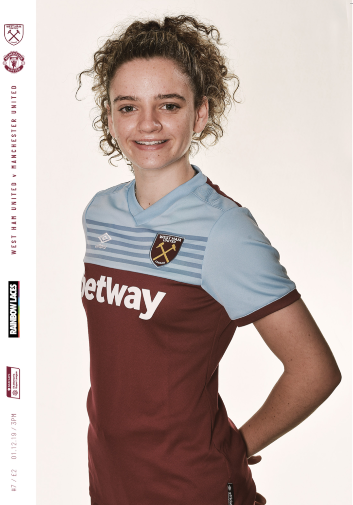 Leanne Kiernan is on the cover of West Ham United women's programme against Manchester United