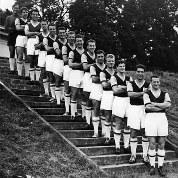 Ted Fenton (seventh from top) scored 26 goals in the 1957/58 promotion-winning season