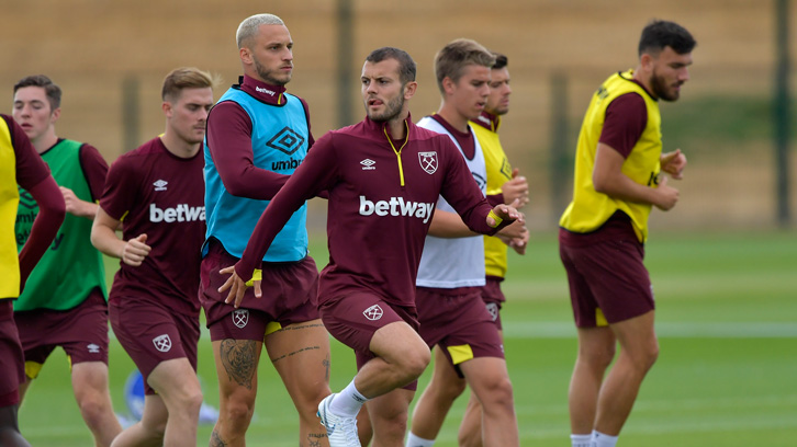 Jack Wilshere in training with his new West Ham United teammates at Rush Green