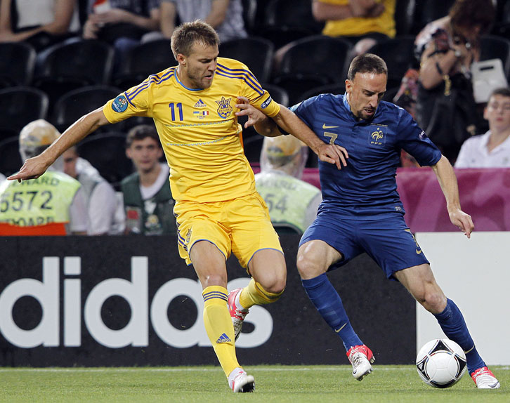 Andriy Yarmolenko in action against France at Euro 2012