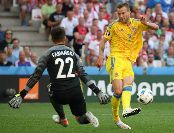 Andriy Yarmolenko in action against Poland at Euro 2016