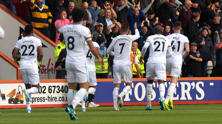 Andriy Yarmolenko celebrates his goal at AFC Bournemouth