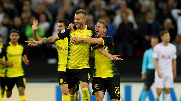 Andriy Yarmolenko celebrates scoring for Borussia Dortmund against Tottenham