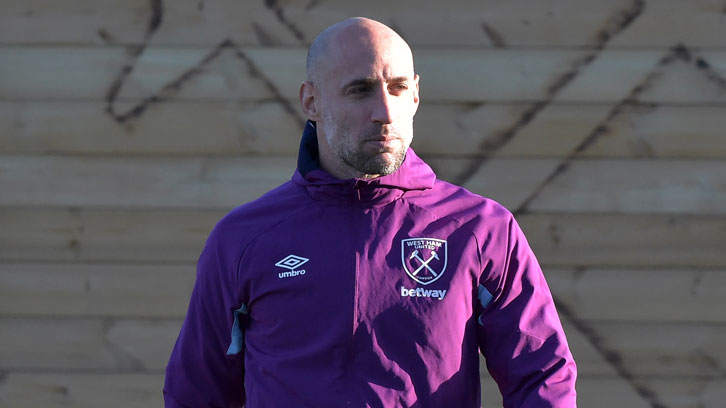 Pablo Zabaleta in training at Rush Green on Monday