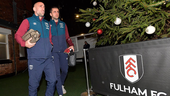 Pablo Zabaleta and Lukasz Fabianski arrive at Craven Cottage