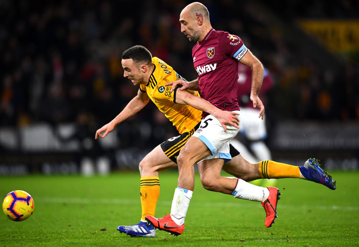Pablo Zabaleta puts in a challenge at Molineux