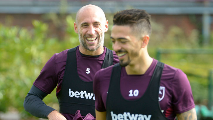 Pablo Zabaleta and Manuel Lanzini at Rush Green