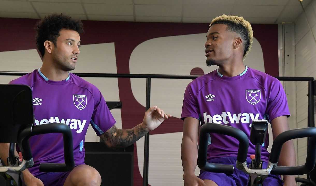 Felipe Anderson and Grady Diangana on the first day of training