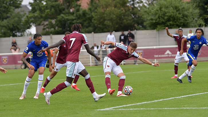 Harrison Ashby scores the winning goal in the ninth minute of injury time