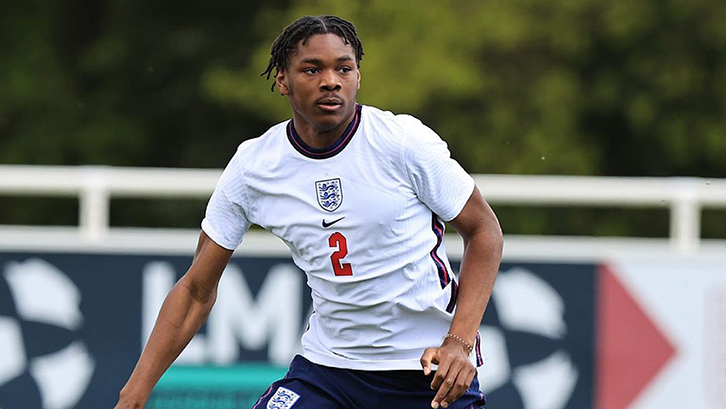 Jamal Baptiste representing England U19s in May 2021