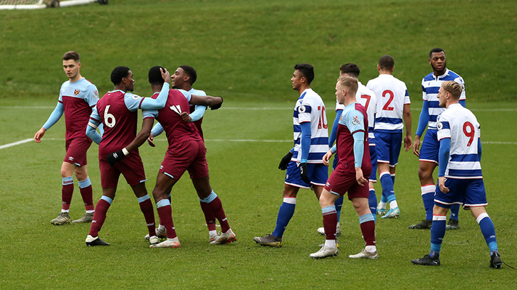 West Ham United U23s celebrate Adarkwa's goal against Reading