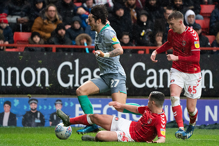 Josh Cullen slides in for Charlton against Blackburn Rovers