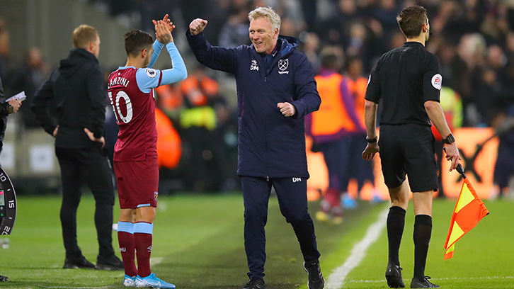 David Moyes celebrates at London Stadium