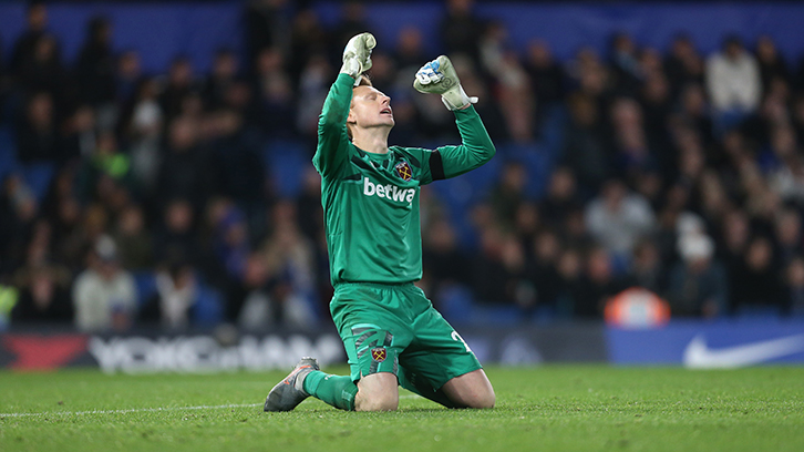 David Martin celebrates the win at Chelsea