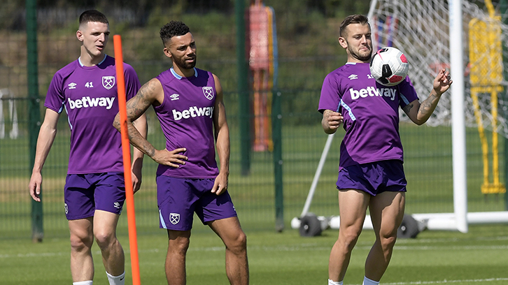 Declan Rice, Ryan Fredericks and Jack Wilshere training