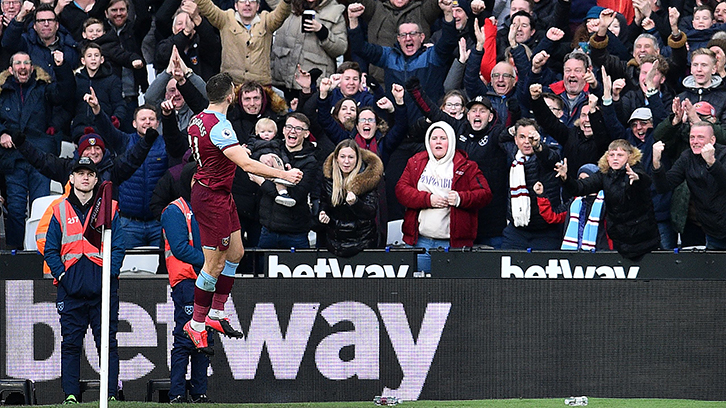 Robert Snodgrass celebrates scoring for West Ham United