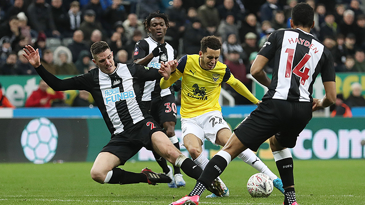 Nathan Holland for Oxford United against Newcastle