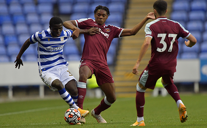 Jamal Baptiste in action for the West Ham United first-team against Reading in pre-season
