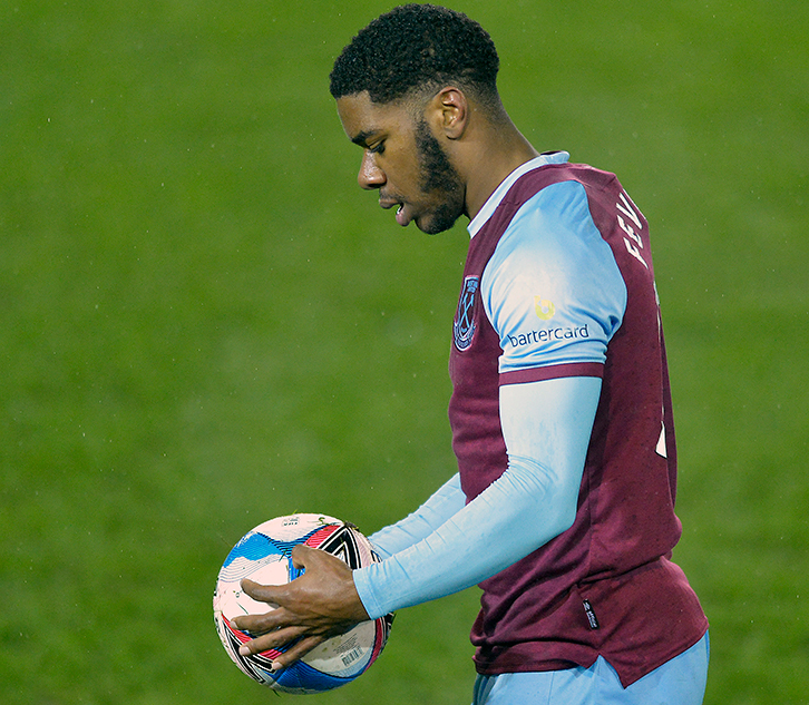 Jayden Fevrier playing for West Ham's U21s against Peterborough United