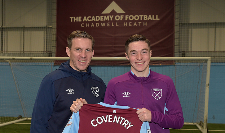 Academy Manager Ricky Martin with Academy graduate Conor Coventry, who signed a new contract earlier this season