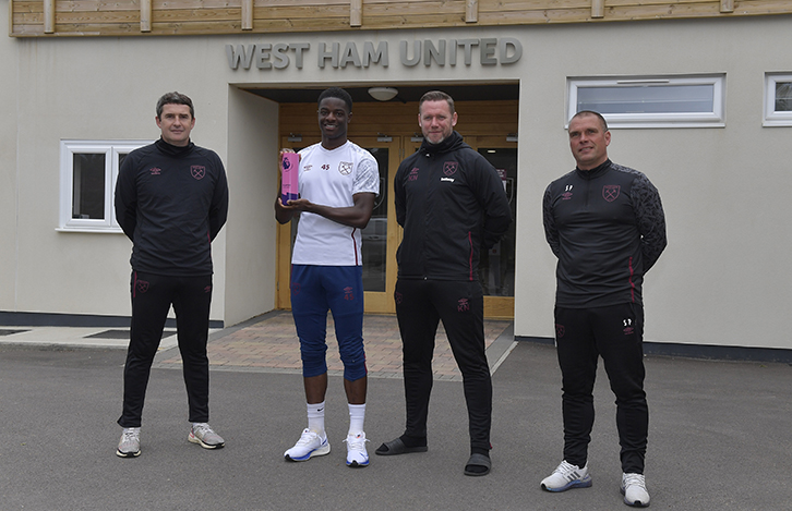 Halajko, Odubeko, first-team coach Kevin Nolan and Potts