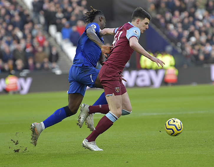 West Ham United's Declan Rice against Everton