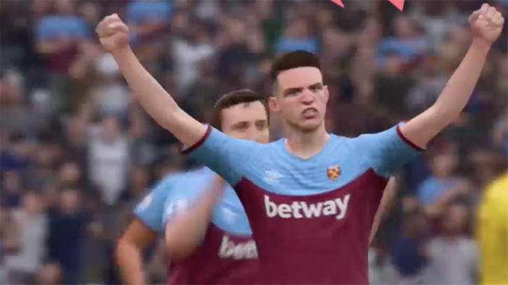 The virtual Declan Rice celebrates against Chelsea