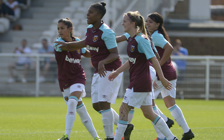 West Ham United Ladies celebrate a goal against Cardiff
