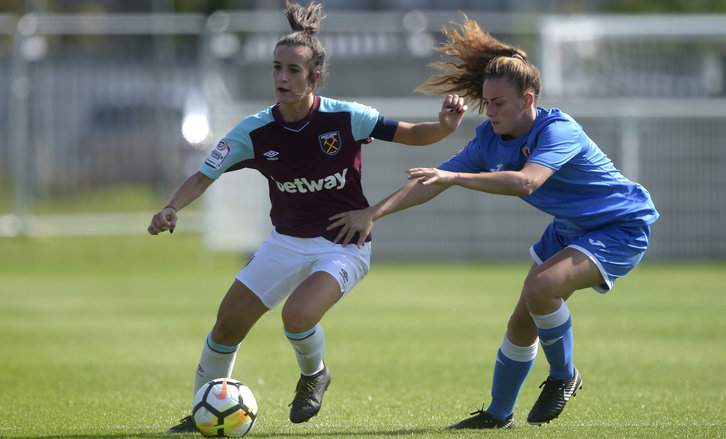 Amy Cooper of the West Ham United Ladies competes against Cardiff City