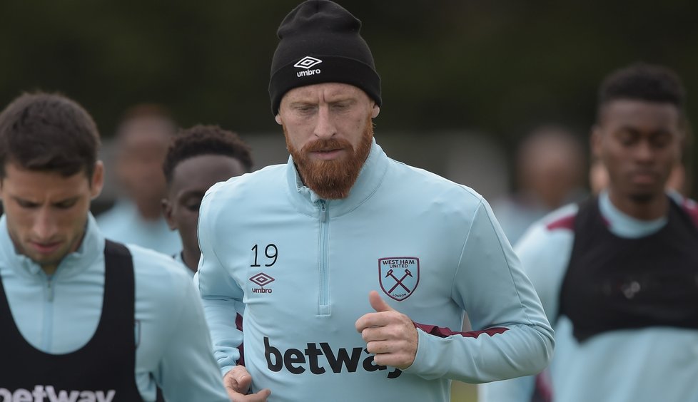 James Collins trains ahead of Sunday's game against Liverpool
