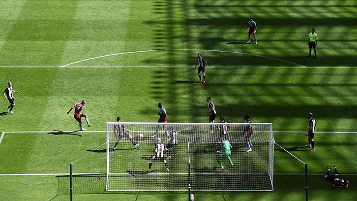 Tomas Soucek volleys in West Ham's second goal against Newcastle