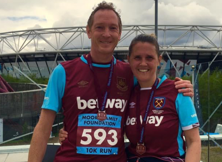 James and Emily Stather after completing the Bobby Moore Foundation 10km run around the Olympic Park