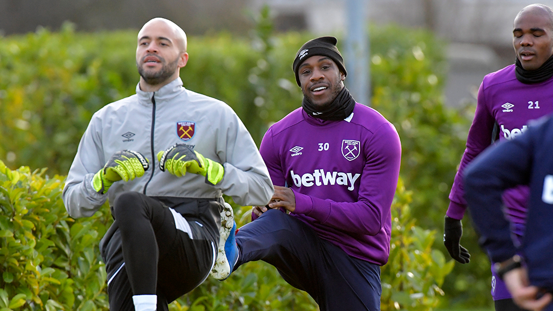 Darren Randolph and Michail Antonio in West Ham United training