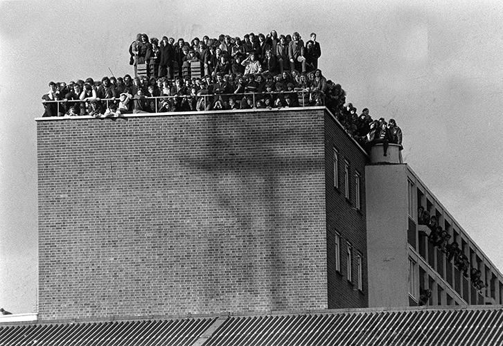 West Ham United fans crowd onto the roof against Hereford in 1972