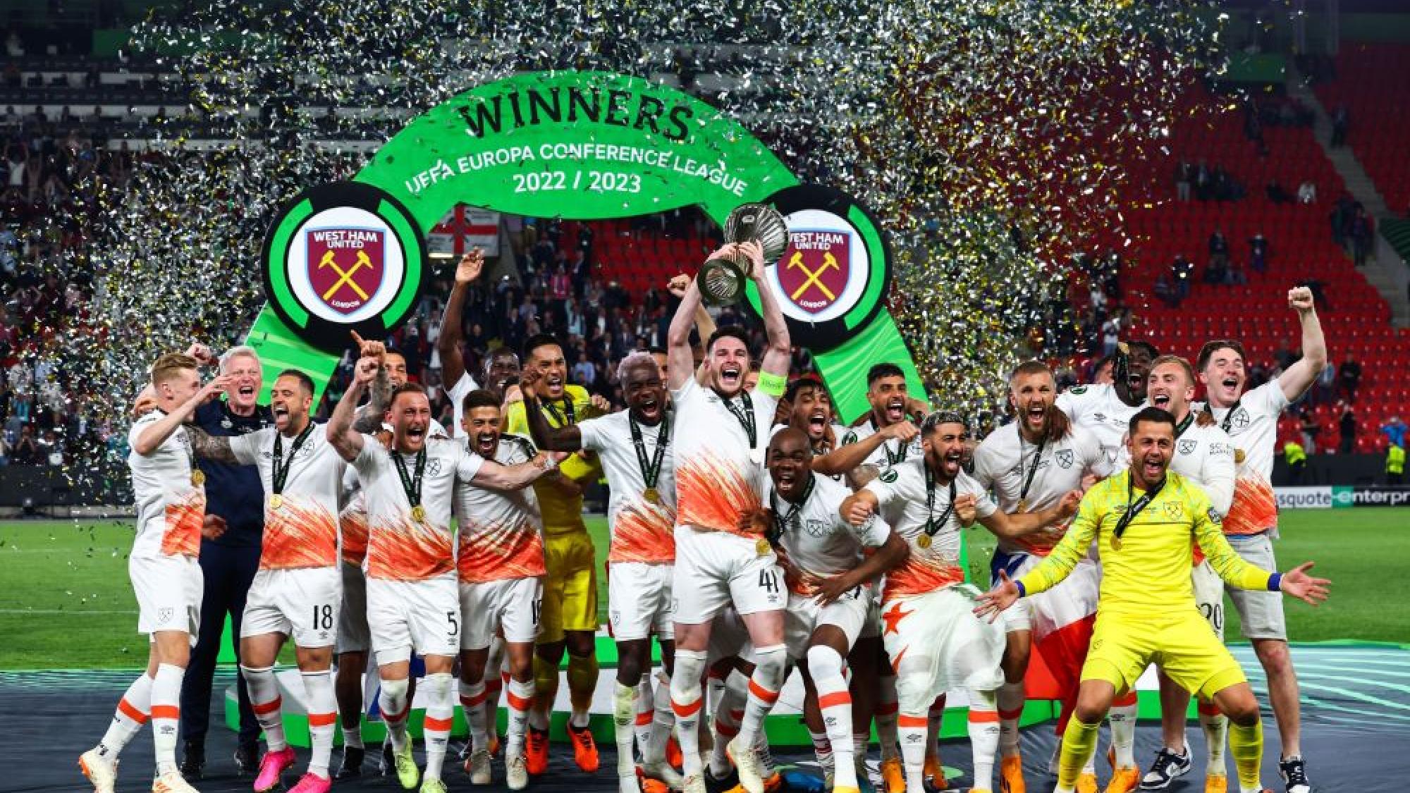 In Pictures: Hammers lift UEFA Europa Conference League trophy | West ...