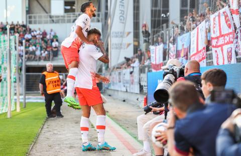 Gianluca Scamacca celebrates scoring against Viborg